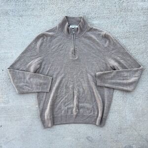 Trenery Jumper Mens Large Beige Wool 1/4 Zip Knit Sweater‎ Long Sleeve Ribbed